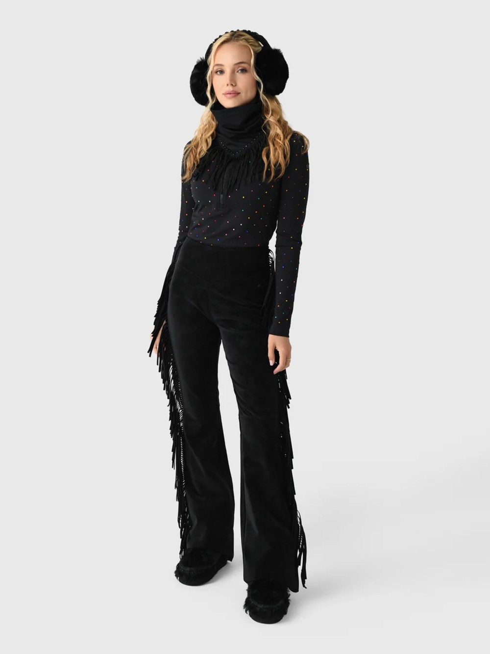 Goldbergh Lina western Black Fringe Velvet Pants